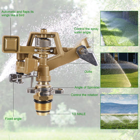 Biswing sprinkler used in a garden, ideal for lawn and patio irrigation.