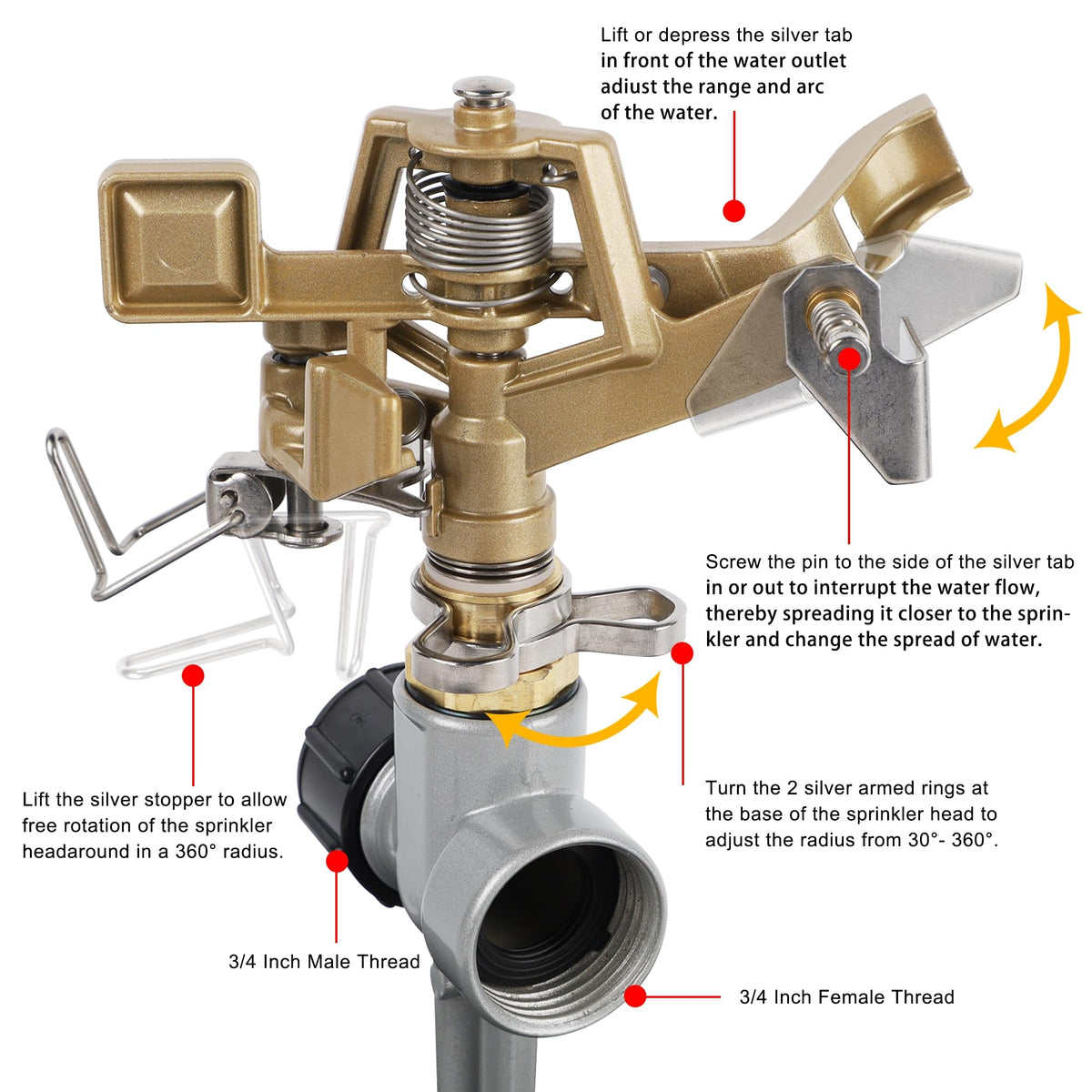 Biswing impact sprinkler with spike base ensures stable yard watering