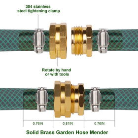 Biswing male hose repair connector with clamps for secure connections.