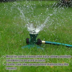 Biswing rotating sprinkler connects multiple units for larger areas