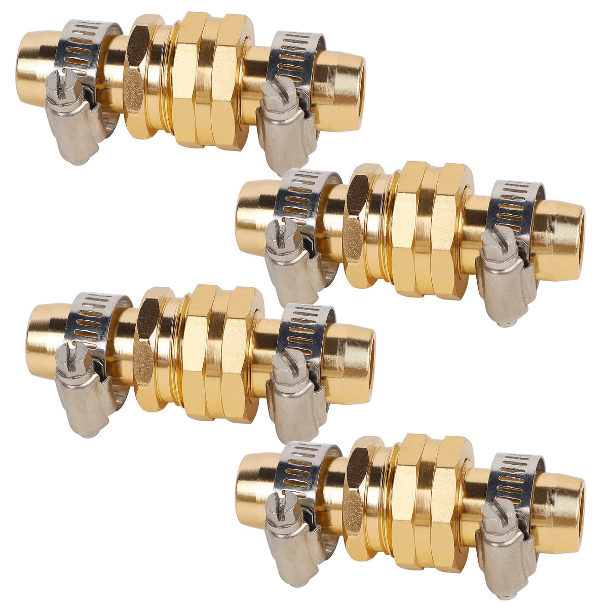 Biswing stainless steel clamps shown with aluminum repair connectors