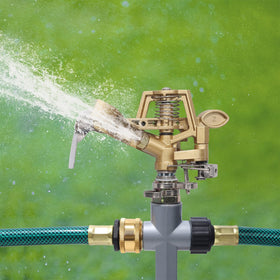 Biswing step-spike-base anchors sprinkler securely in soil