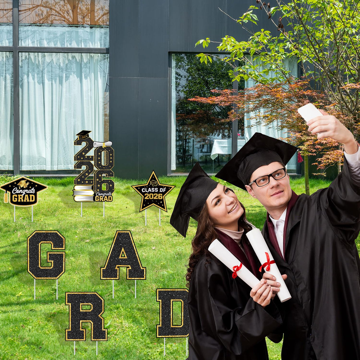 Biswiter graduation cap sign symbolizes achievement and marks the ceremony route.