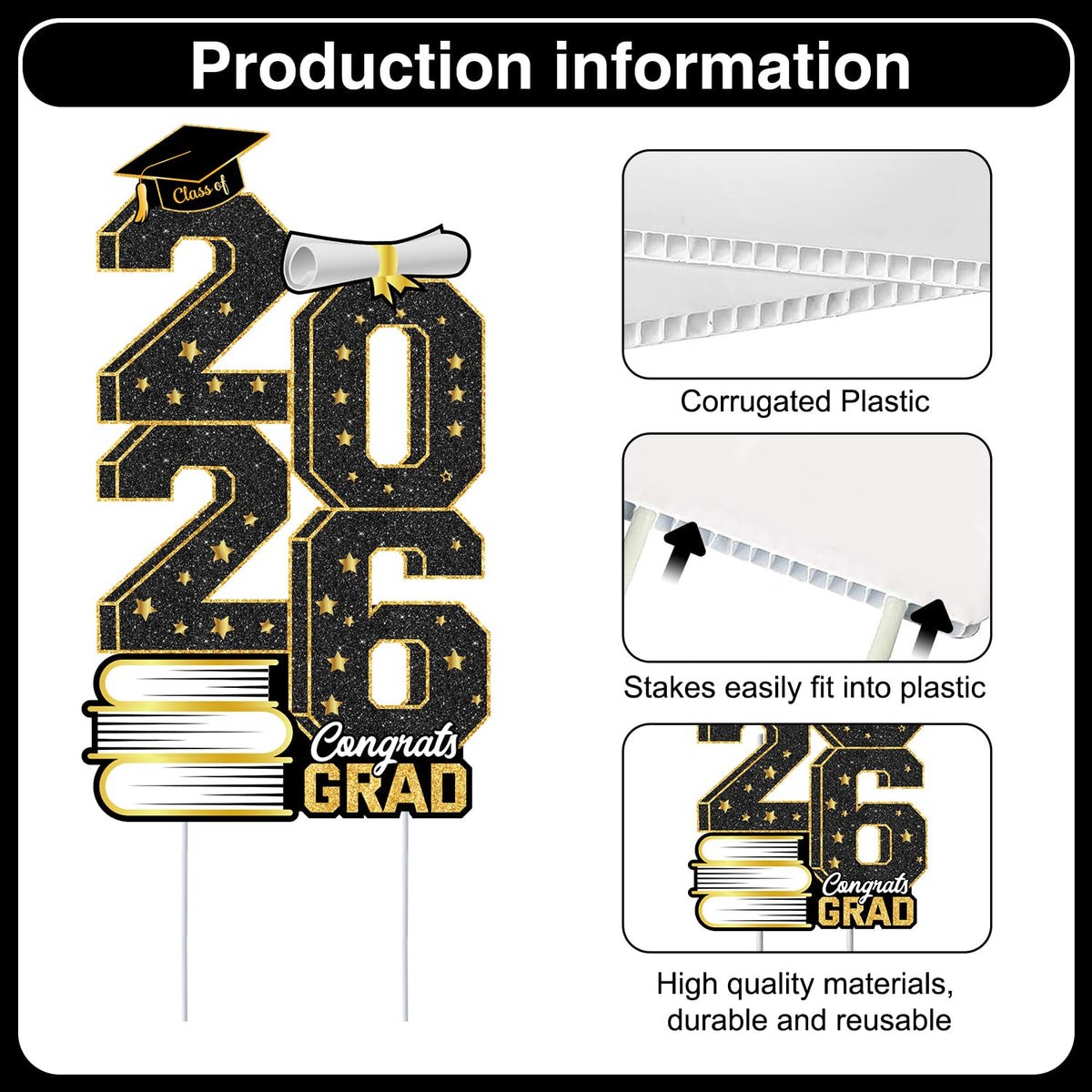 Biswiter graduation grad letters banner delivers high-contrast visibility near entrances.