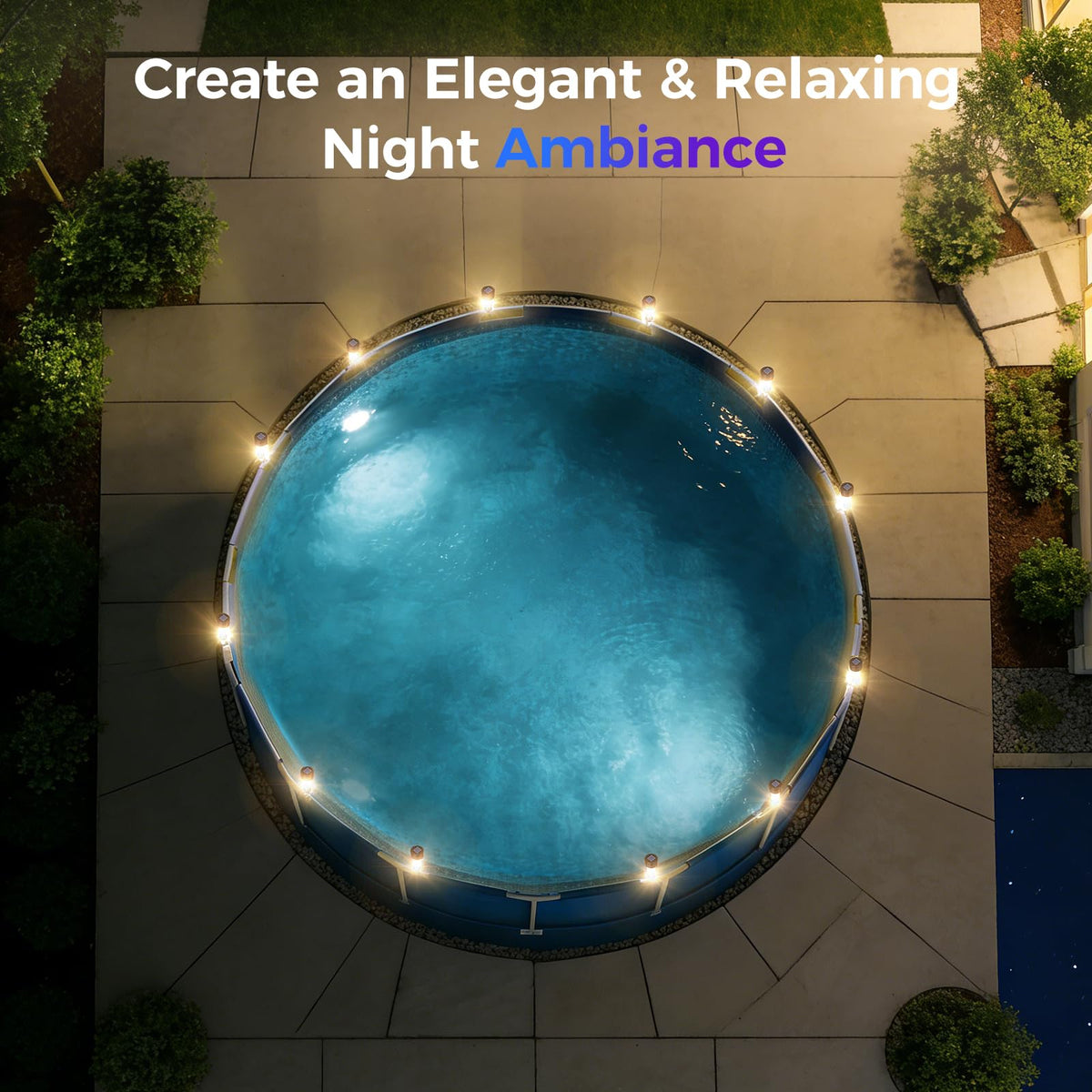 BITIWEND warm white glow enhances poolside and garden ambiance.