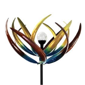 Bits and Pieces Tulip Wind Spinner with solar glass ball glows colorfully at night