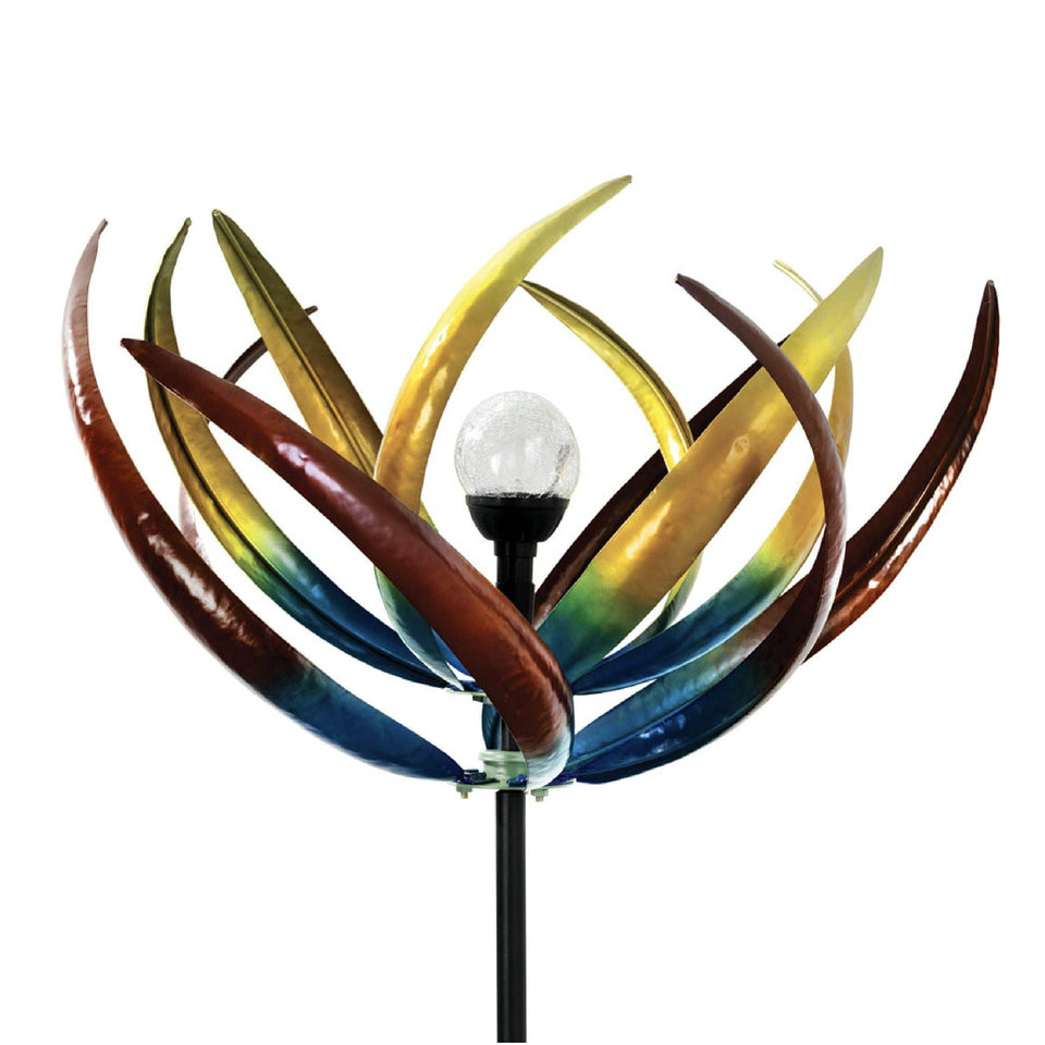 Bits and Pieces Tulip Wind Spinner with solar glass ball glows colorfully at night