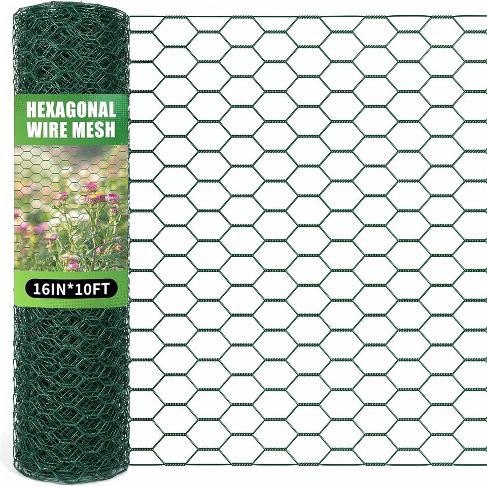 Bittesnew green chicken wire roll for floral arrangements and outdoor use.