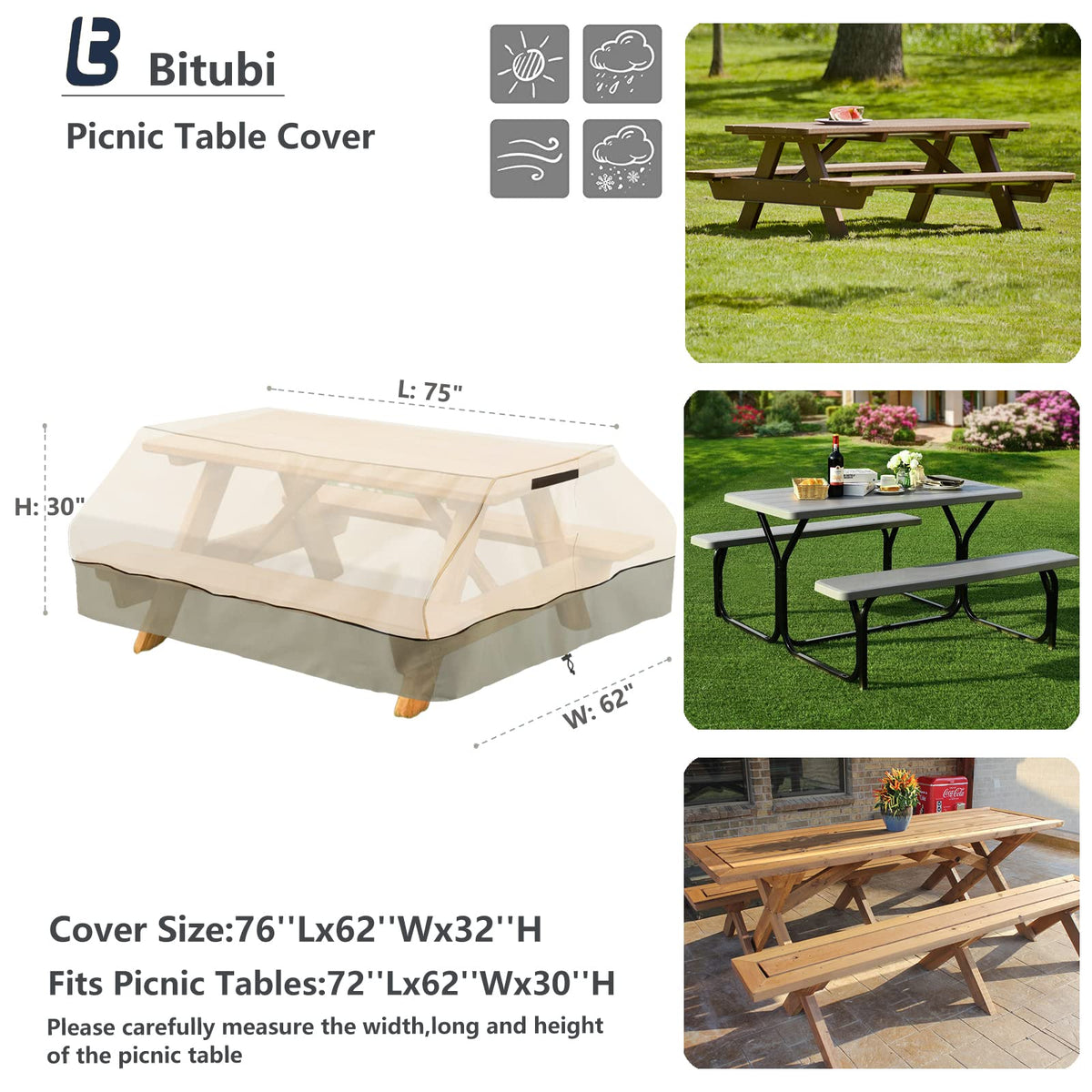 Bitubi heavy-duty 600D canvas waterproof cover shields from rain.