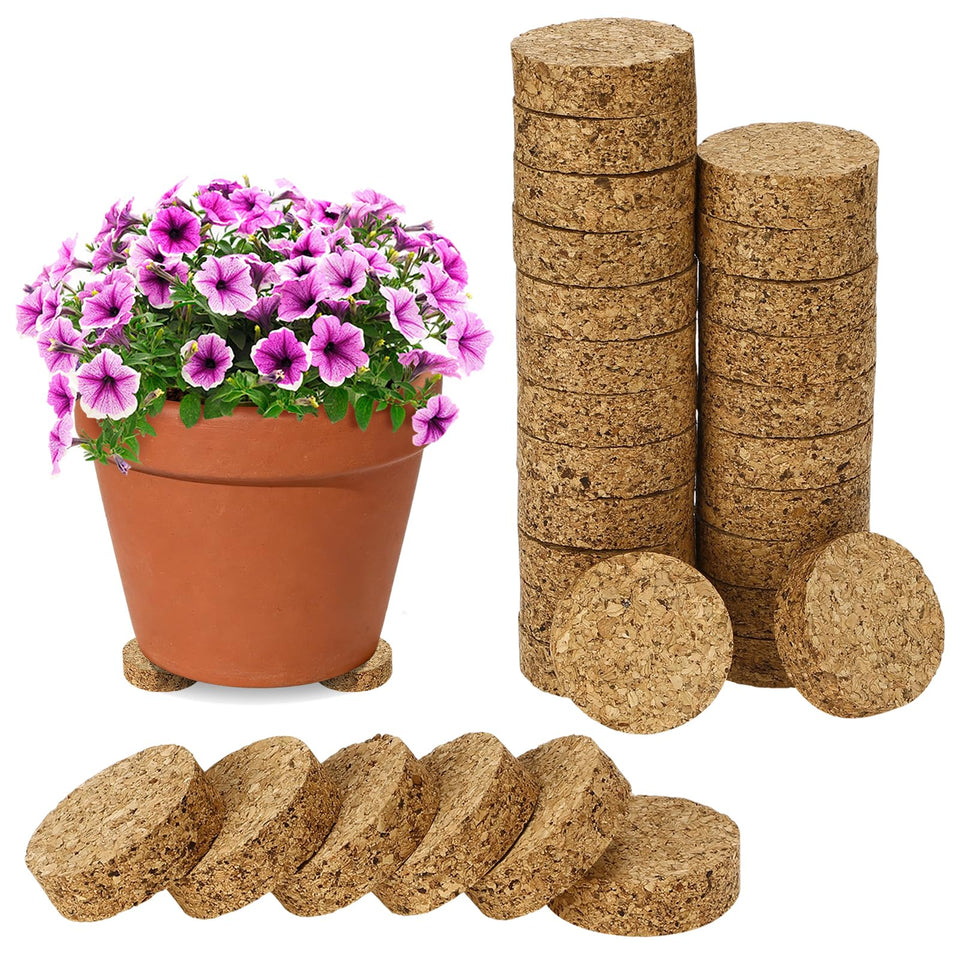 Biubee cork pot feet lift planters about 0.6 inches for better drainage and airflow.