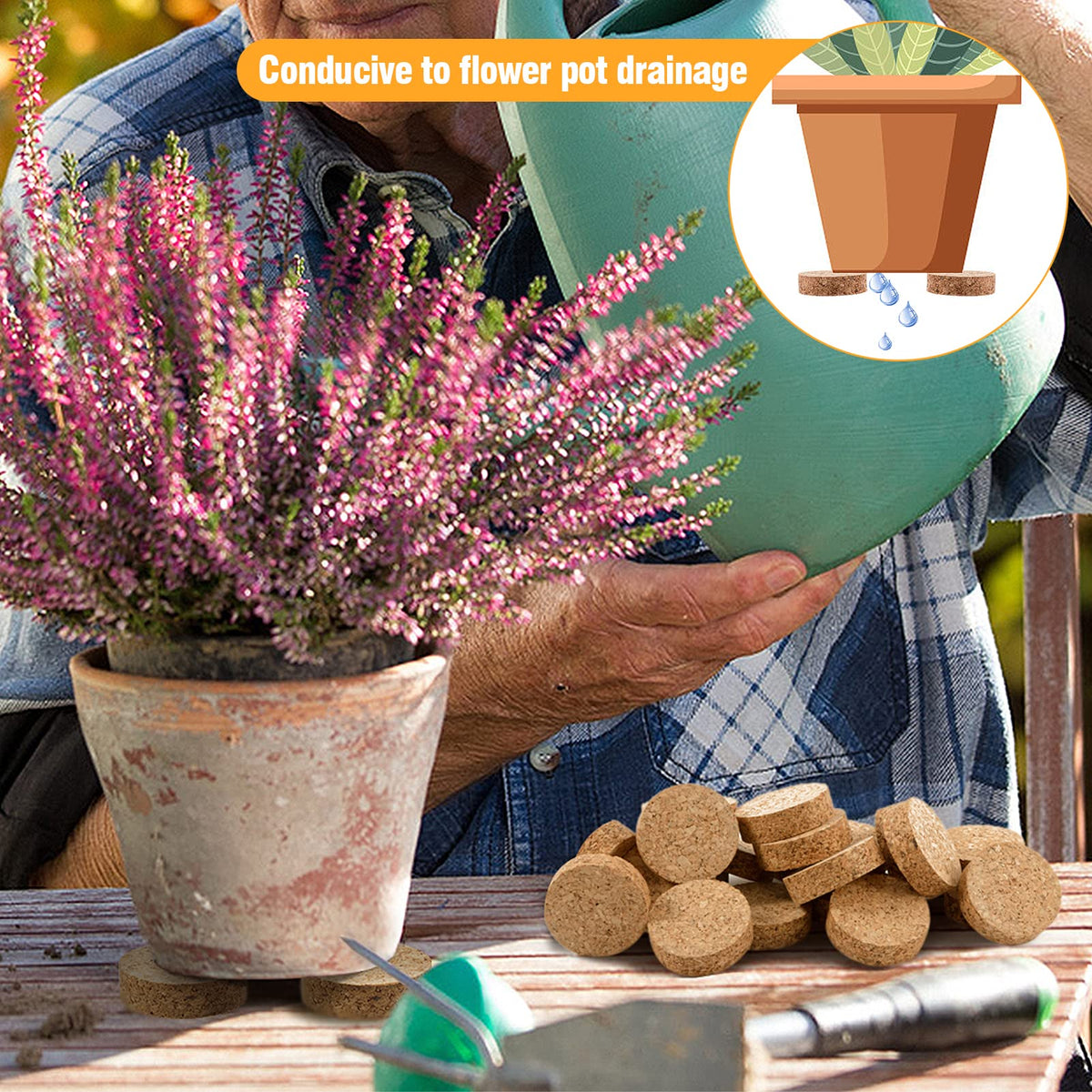 Biubee durable cork pot feet set protects surfaces and soil