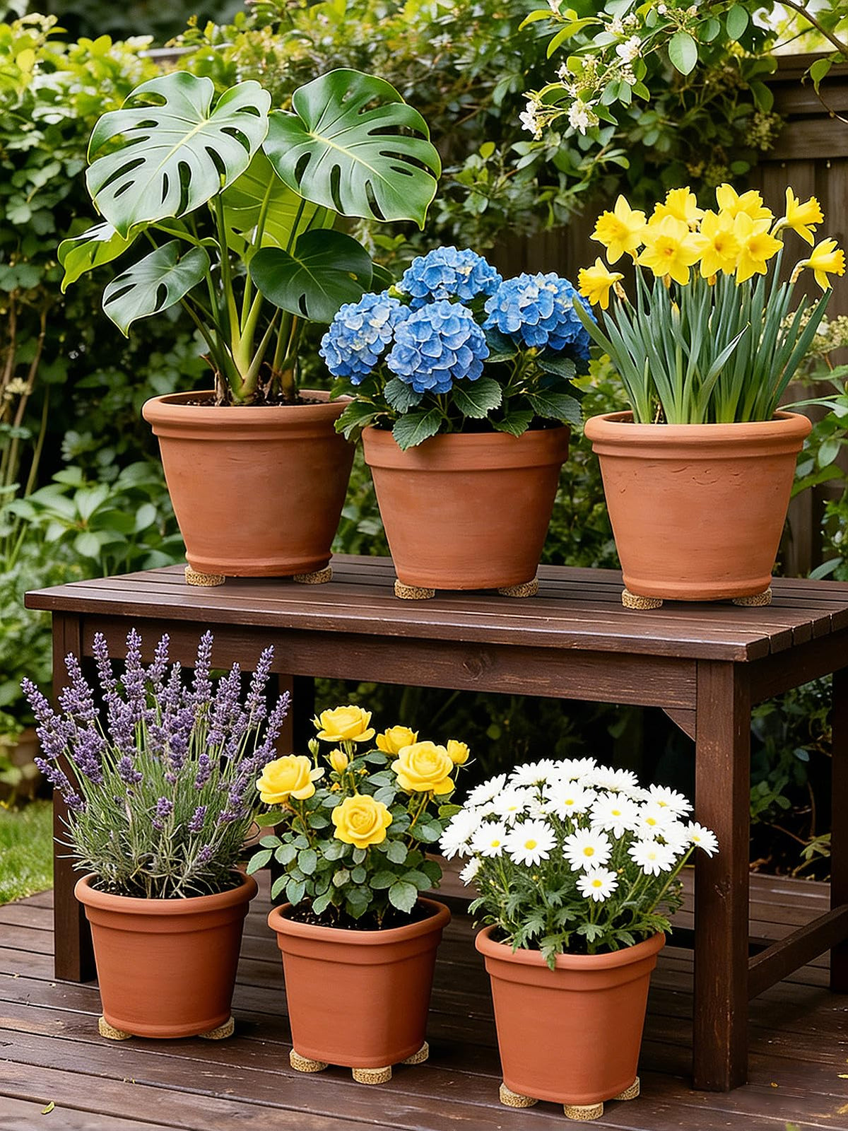 Biubee outdoor planter setup uses cork feet to aid drainage and stability.