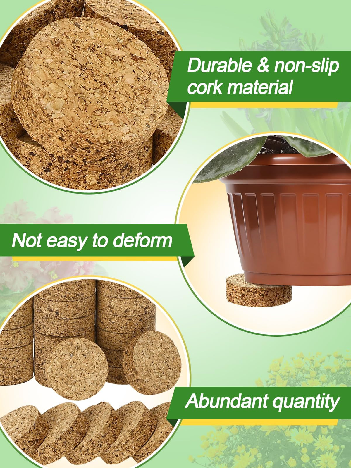 Biubee thirty-pack cork pot feet ready for multiple planters around the home.