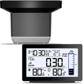 BIUWING outdoor rain gauge sensor with real-time rainfall data displayed