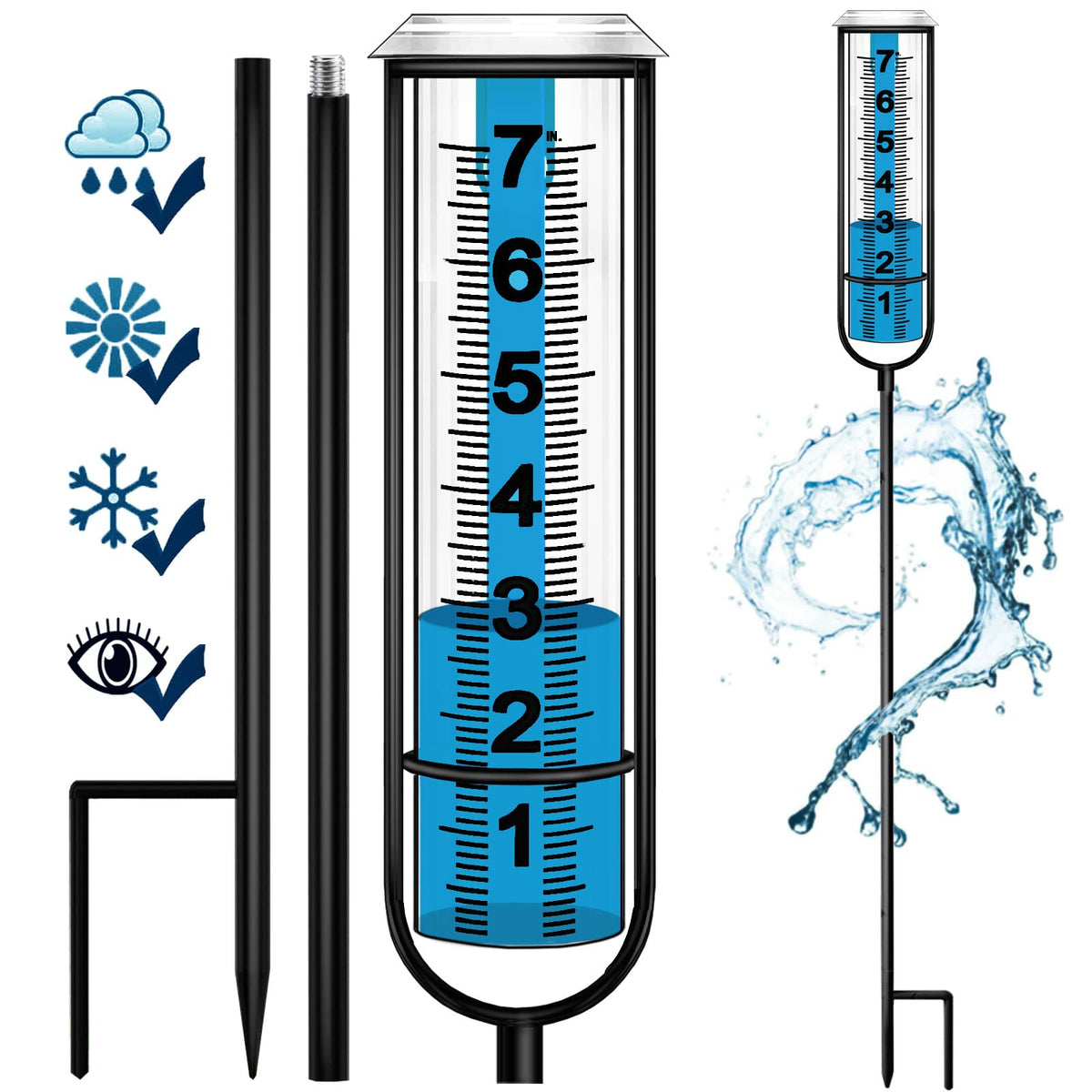 BIUWING rain gauge with outdoor stake for stable yard measurement.