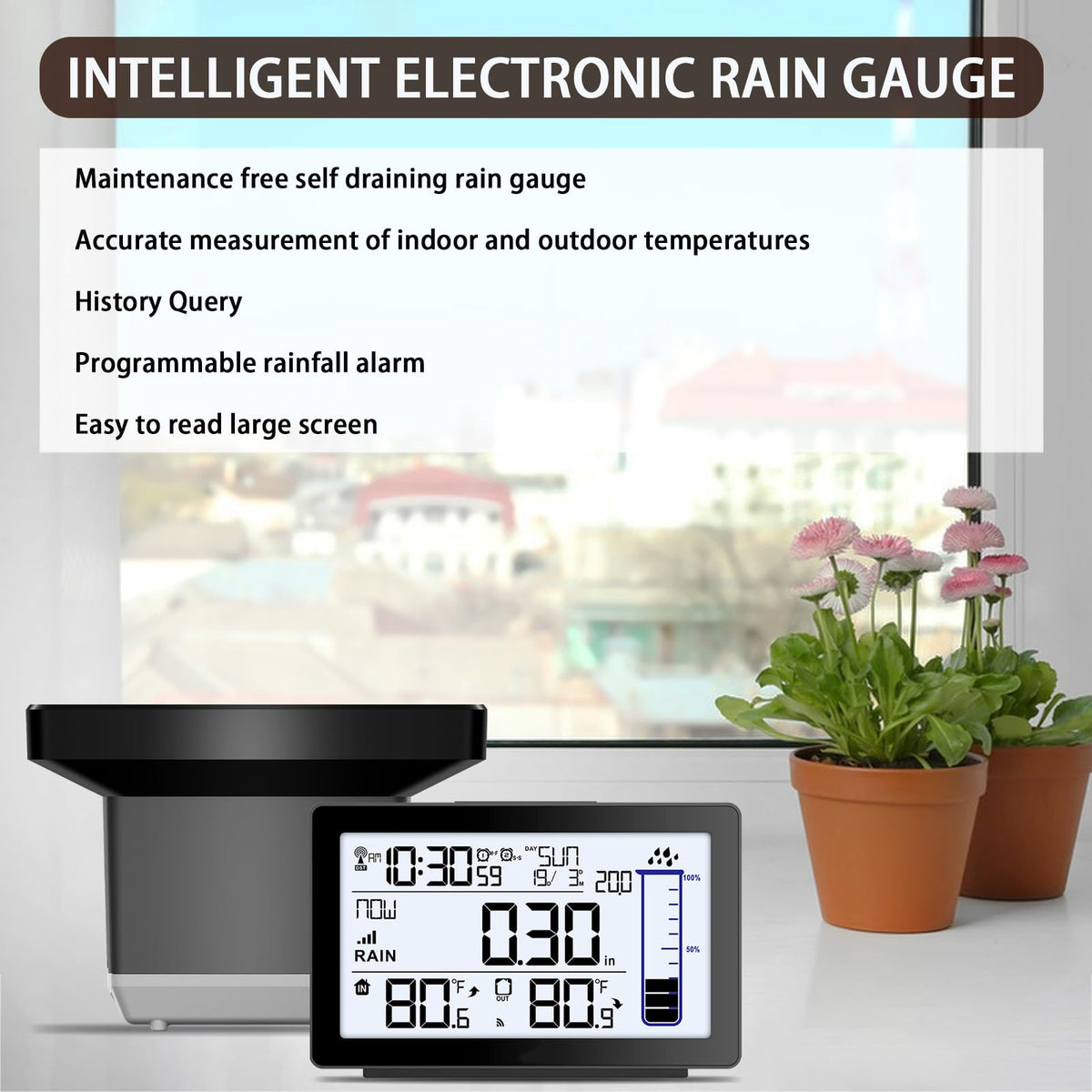 BIUWING thermometer reads outdoor temperature for garden planning