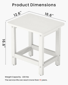 BIVODA Weatherproof side table beside Adirondack chair for drinks.