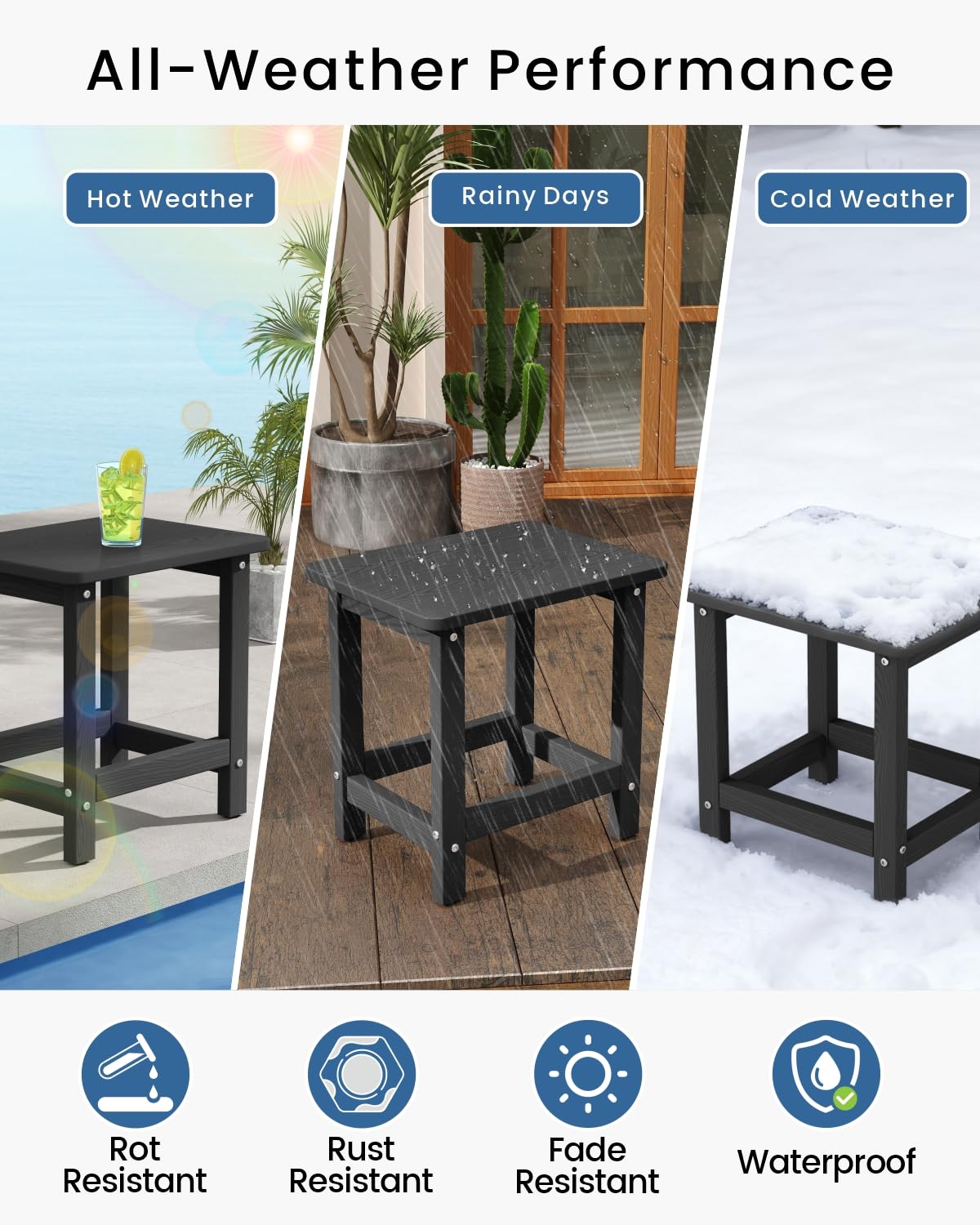 BIVODA weatherproof outdoor side table easy assembly in five minutes.