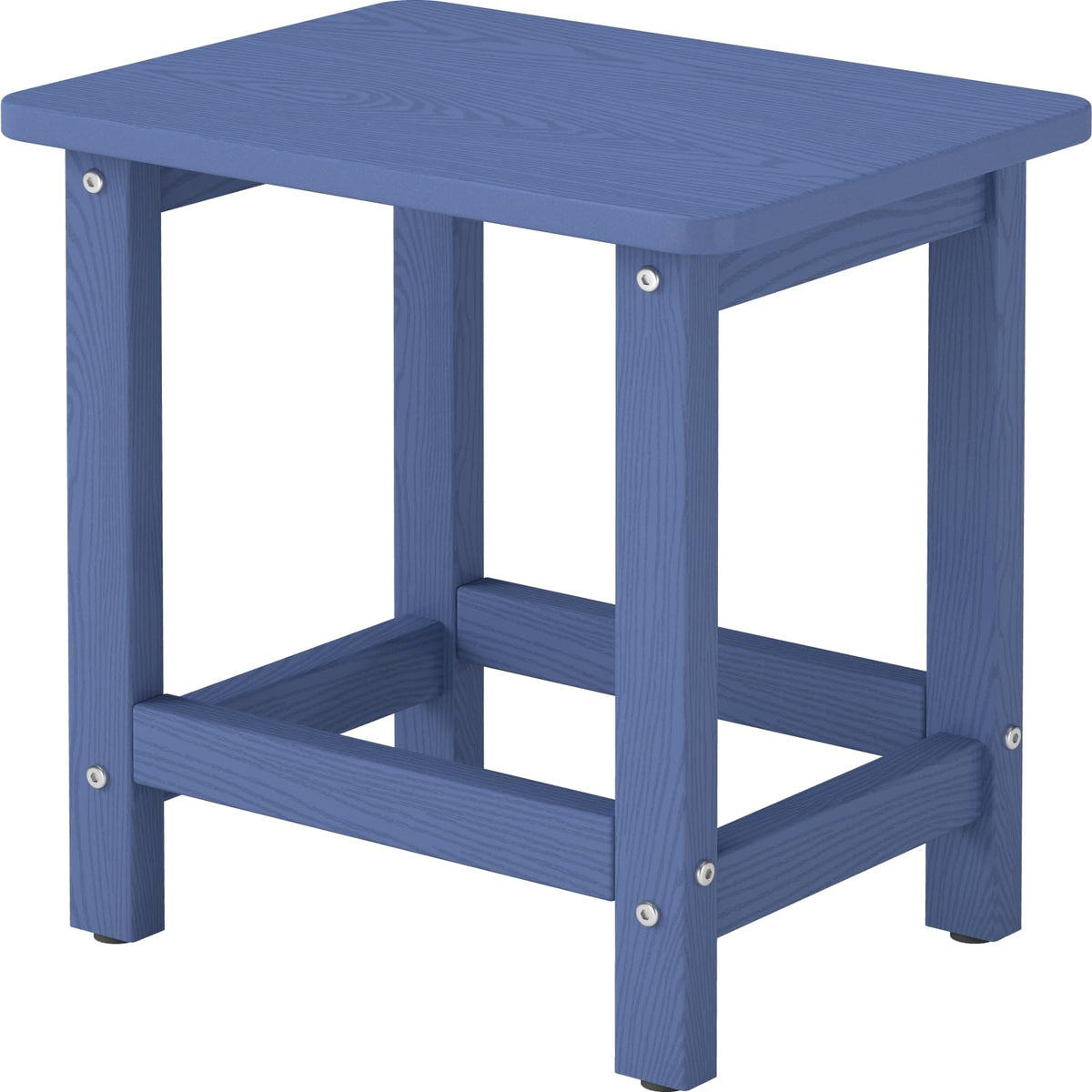 BIVODA weatherproof outdoor side table navy blue beside an Adirondack chair for drinks and books