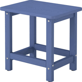 BIVODA weatherproof outdoor side table navy blue beside an Adirondack chair for drinks and books
