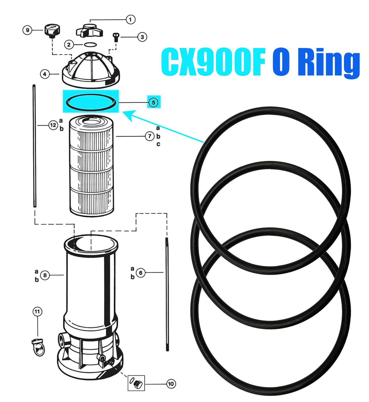 Bizhala CX900F O-Ring compatible with Hayward Star-Clear Plus and CX900F series.
