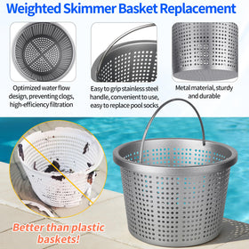 BJFGF heavy-duty aluminum skimmer basket close-up, rugged for outdoor pool environments
