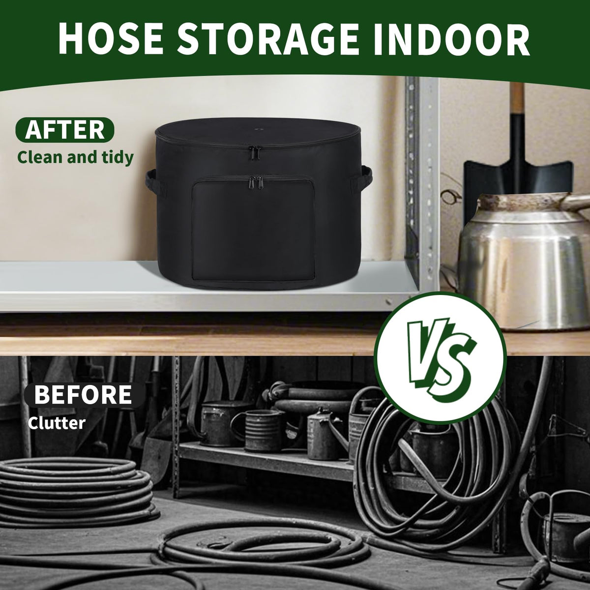 BJJZHH hose pot storage open view demonstrates tidy organization.