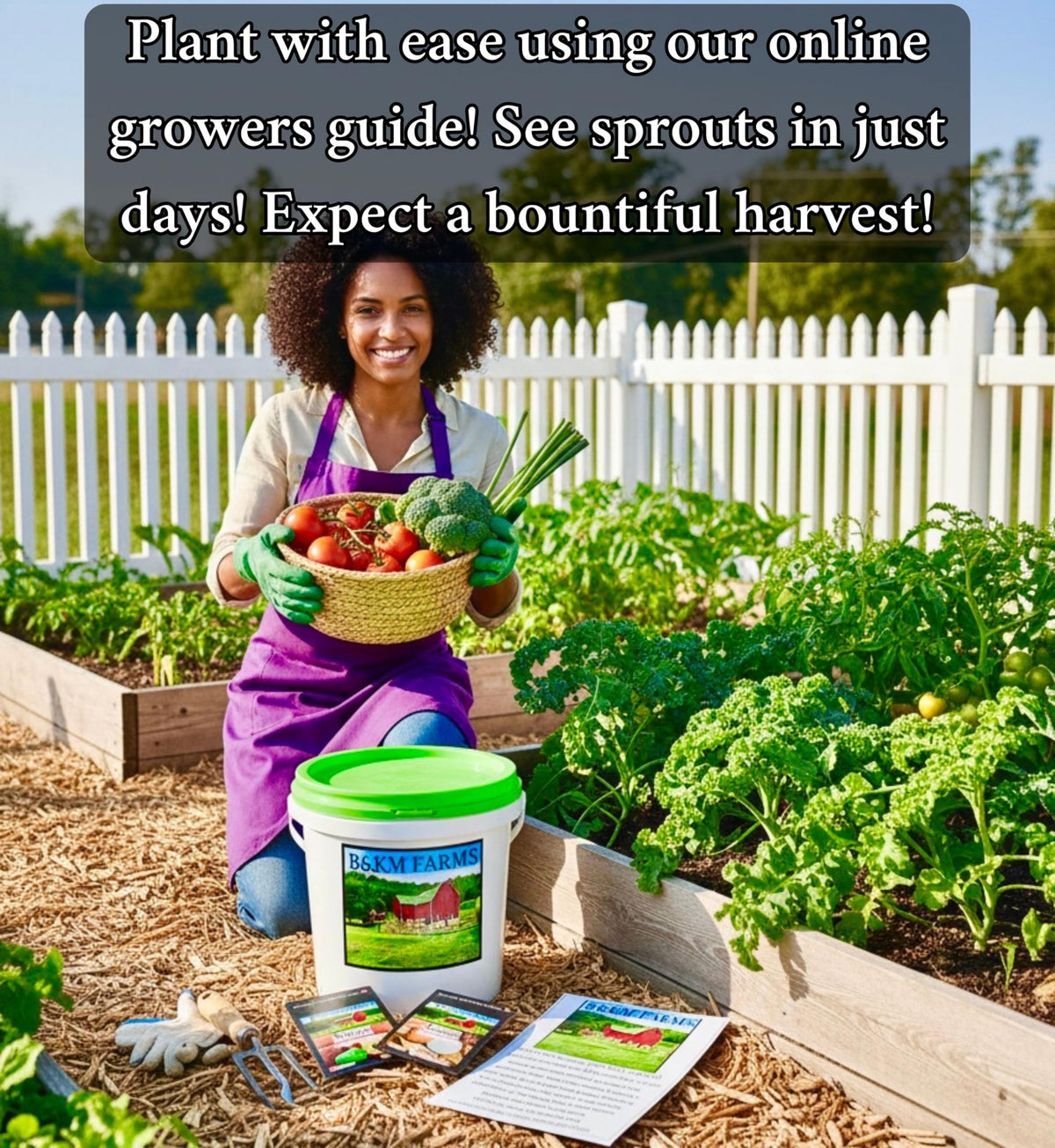 B&KM Farms 50,000+ heirloom seeds visual hint of volume and variety.