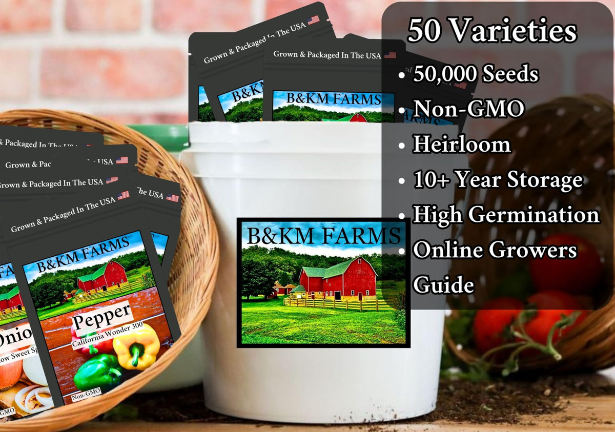 B&KM Farms seeds hand-labeled and USA-packaged for quality and traceability.