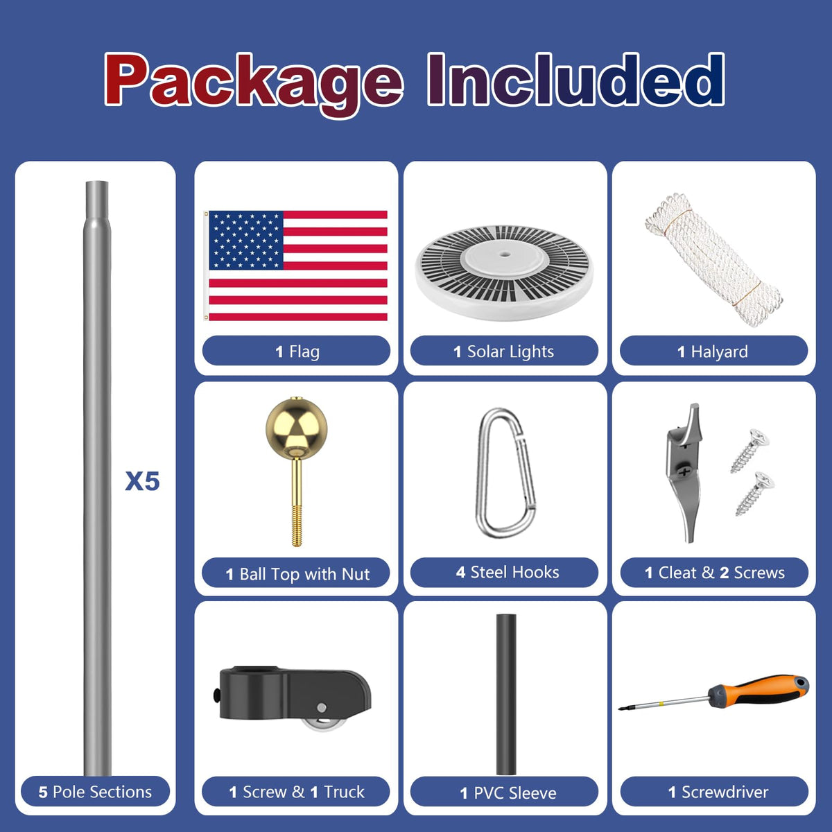 Bknius heavy-duty flagpole kit for outdoor use