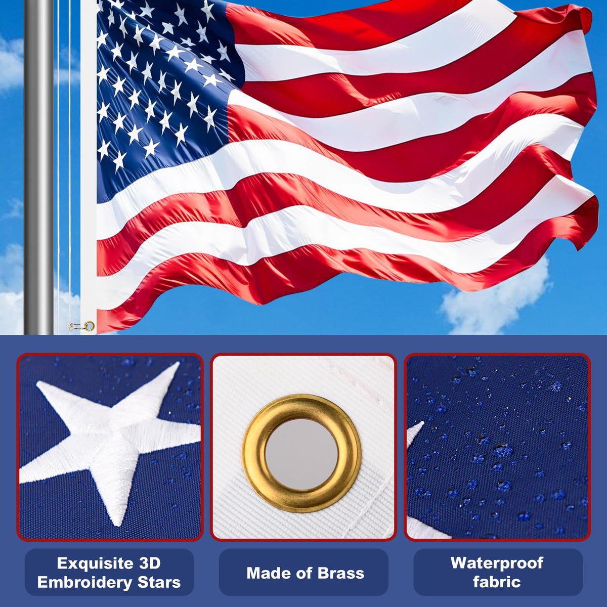 Bknius nylon USA flag included for immediate outdoor display
