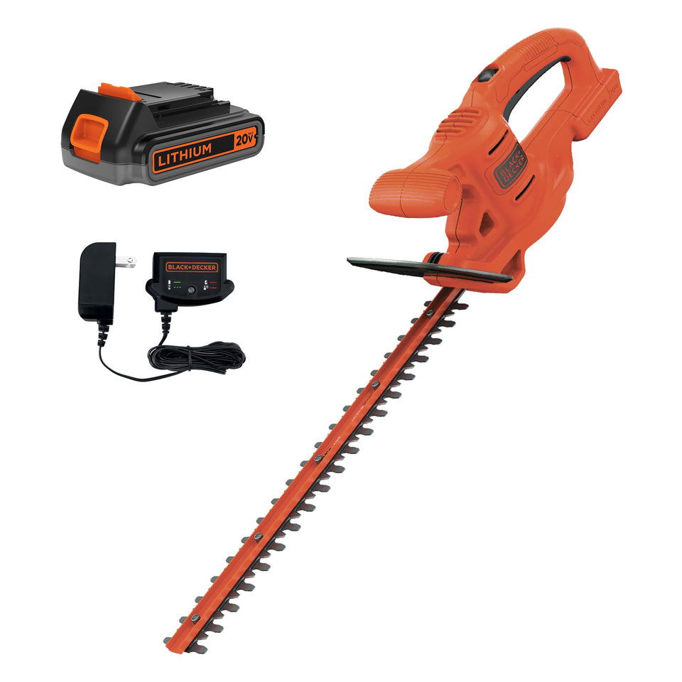 BLACK+DECKER 20V MAX hedge trimmer with 18 inch blade for smooth, efficient trimming
