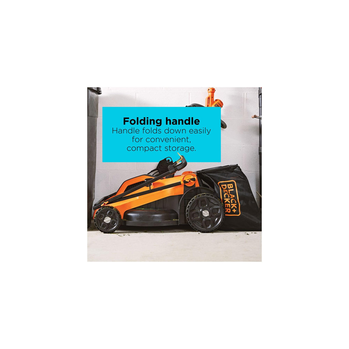BLACK+DECKER BEMW213 motor detail highlights 13 Amp power for thick grass.