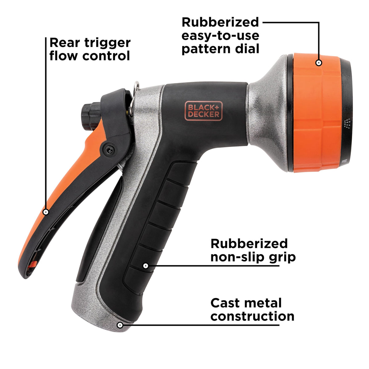 Black + Decker Dial 7 cone pattern nozzle ideal for broad coverage in beds.