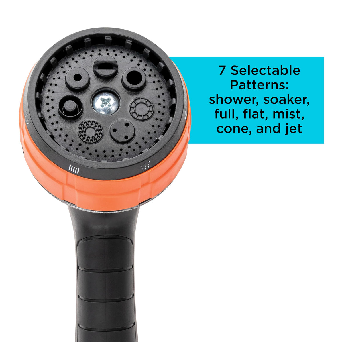 Black + Decker Dial 7 shower pattern nozzle for gentle watering of delicate plants.