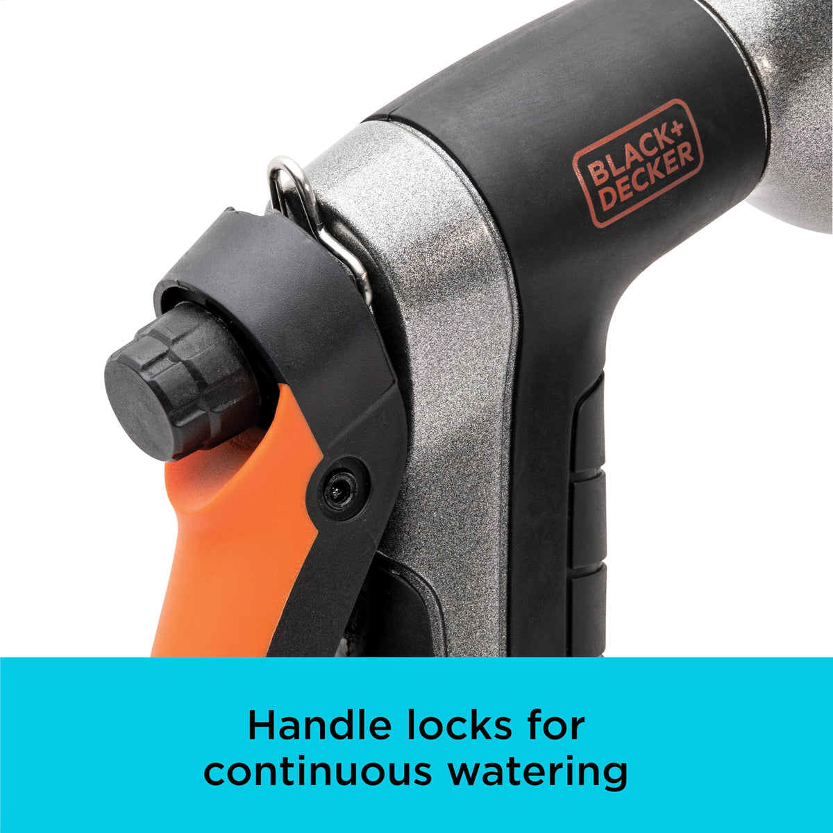 Black + Decker Dial 7 soaker pattern nozzle for soaking soil and garden beds.
