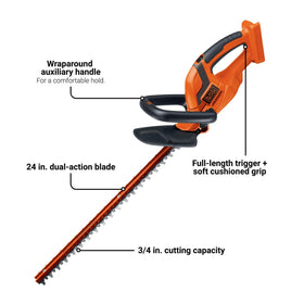 BLACK+DECKER hedge trimmer with 24-inch dual-action blade for smoother cuts