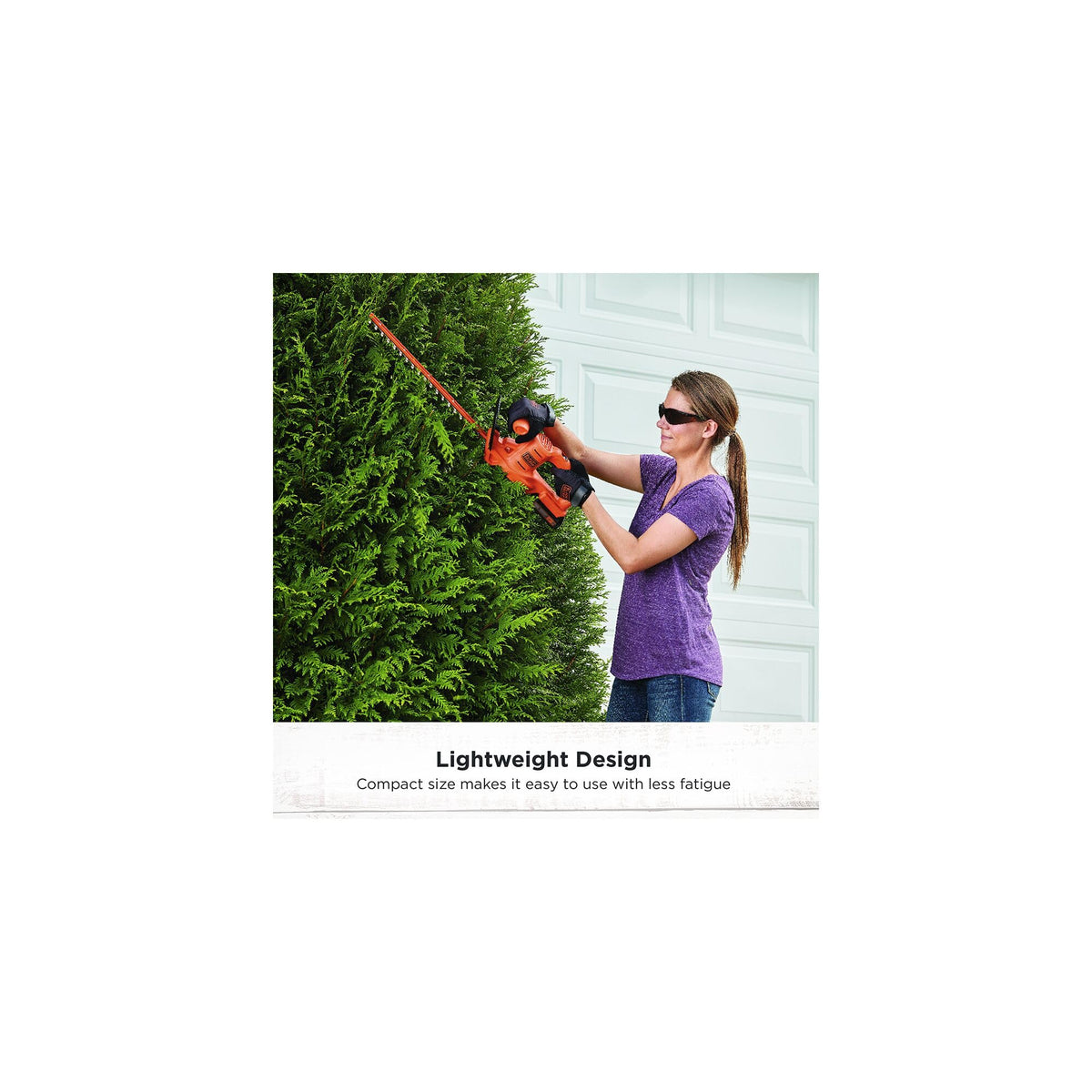 Built in T handle on BLACK+DECKER hedge trimmer improves control during trimming