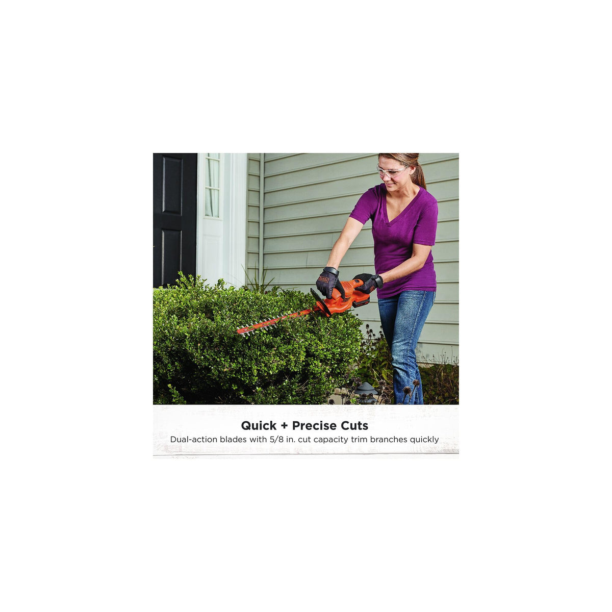 Low vibration operation of BLACK+DECKER hedge trimmer for comfortable use