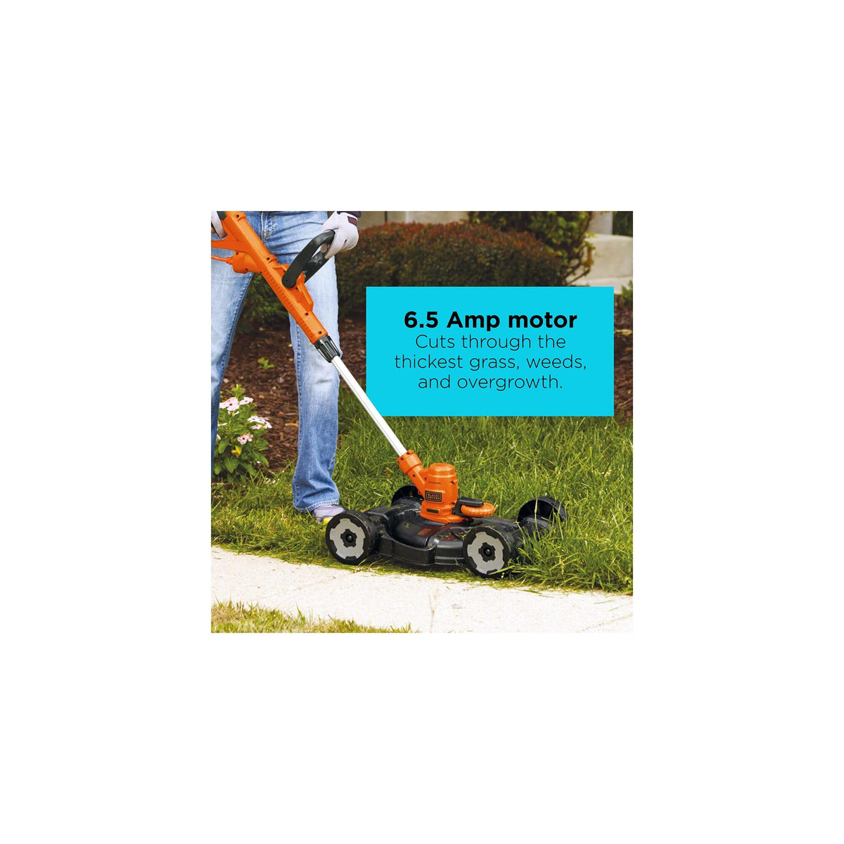Adjustable mower deck and trimmer handle for comfortable operation.