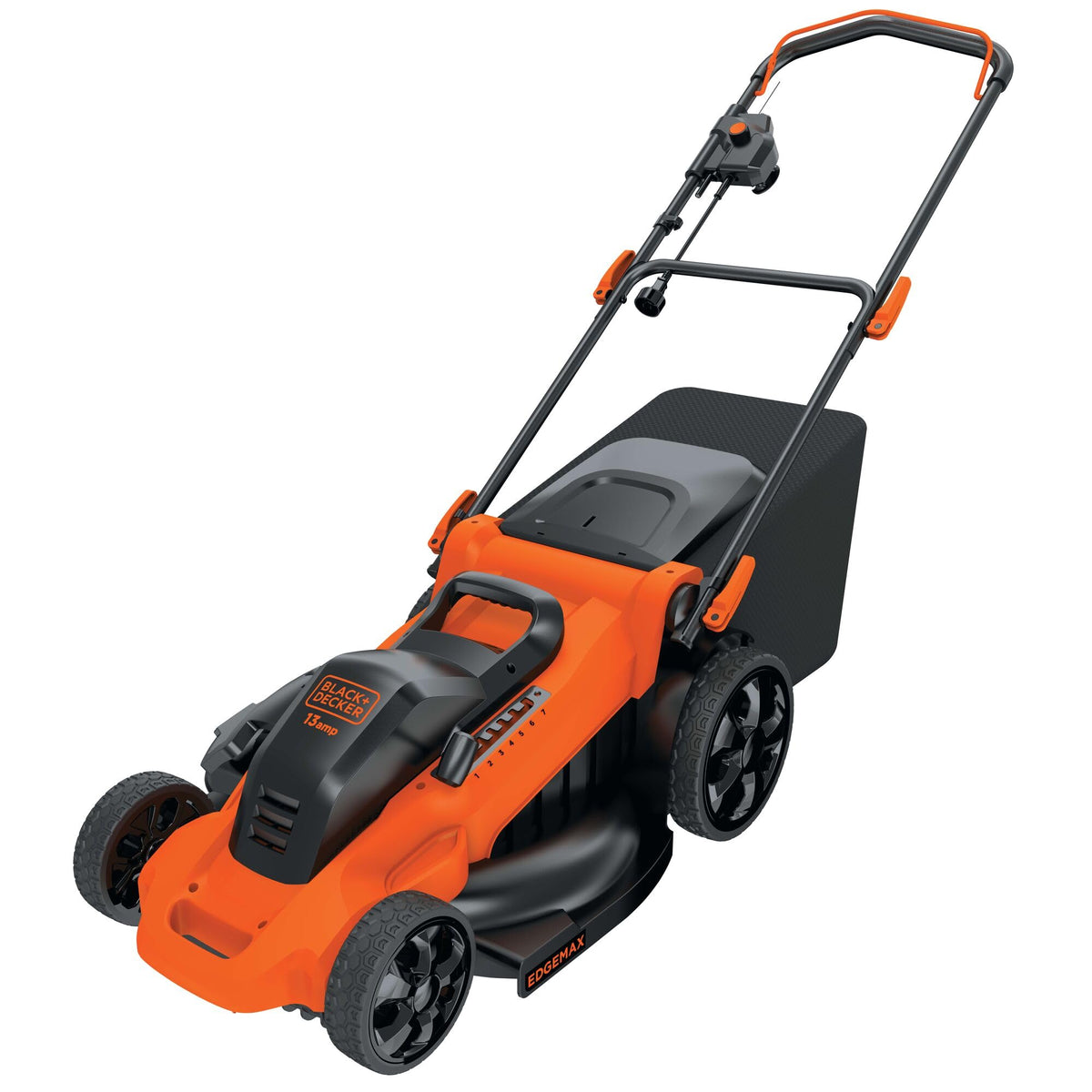 BLACK+DECKER 20in mower front view showing compact design for edge navigation