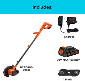 BLACK+DECKER 20V MAX edger showing adjustable height for uneven terrain.