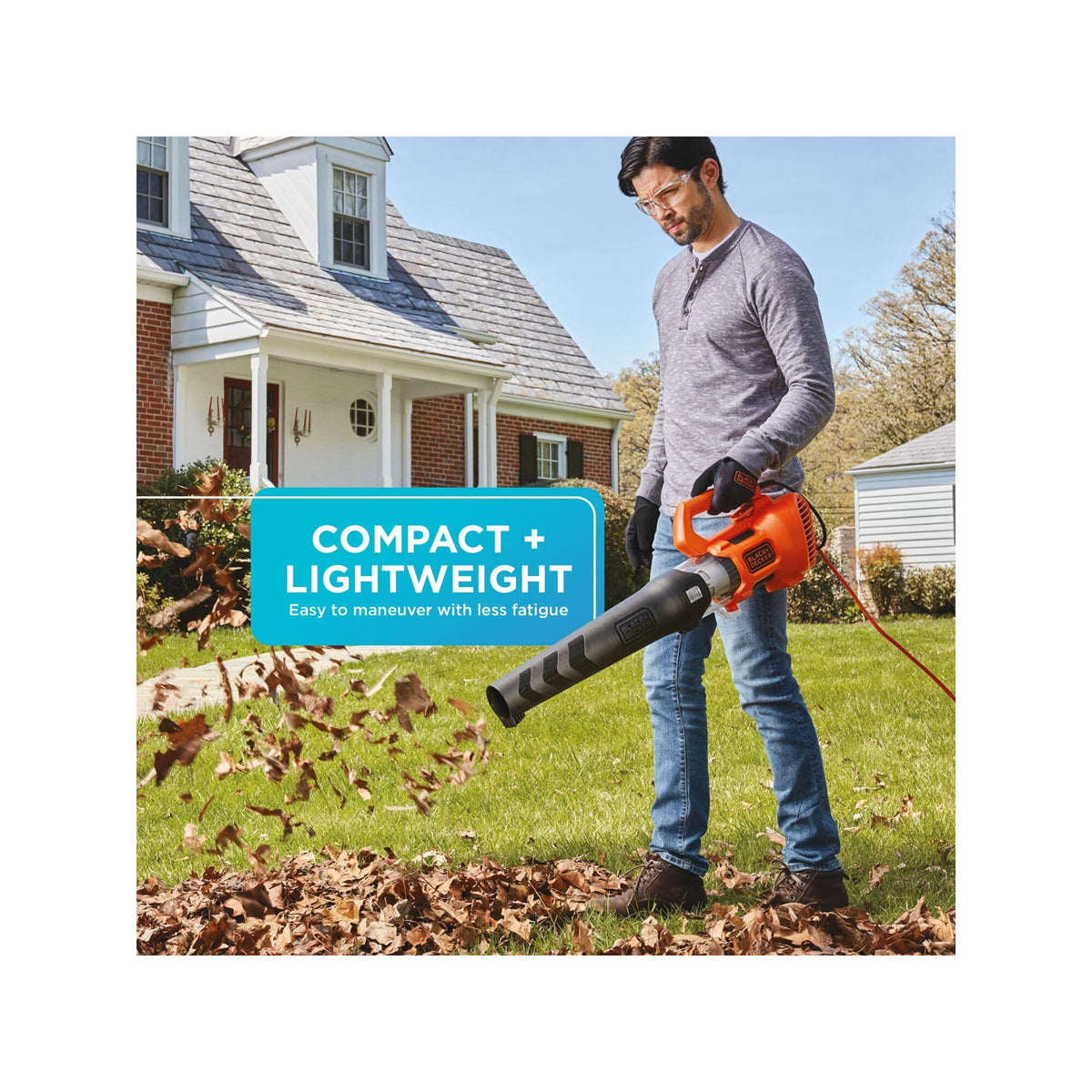BLACK+DECKER BEBL750 reaches 140 MPH to move leaves efficiently.
