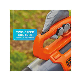 BLACK+DECKER BEBL750 delivers up to 450 CFM for fast debris clearing.