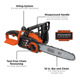 BLACK+DECKER LCS1020B tool-free chain tensioning for quick adjustments