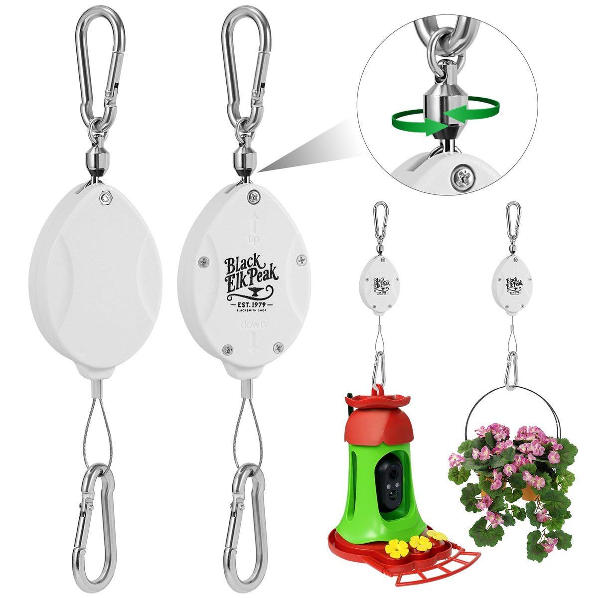 Black Elk Peak plant pulley system supports up to 44 lbs for secure outdoor planters