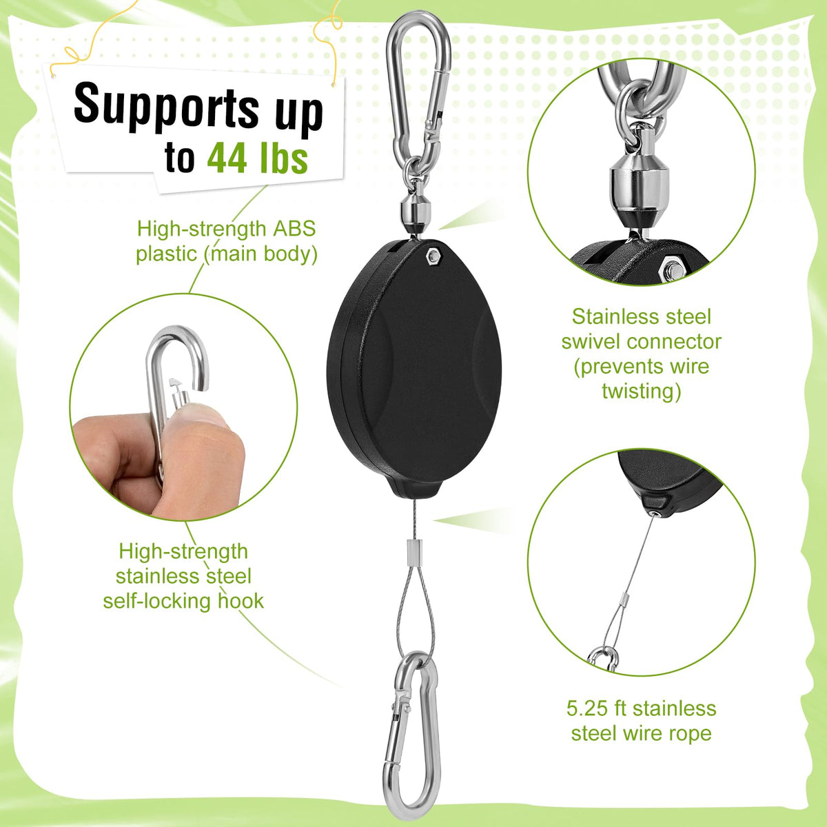 Black Elk Peak retractable rope extended to 63 inches for reach.