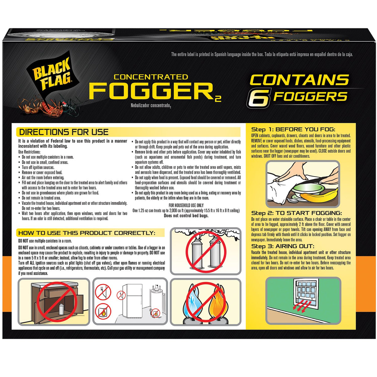 Black Flag fogger demonstrates room coverage up to 2,000 cubic feet for efficient treatment.