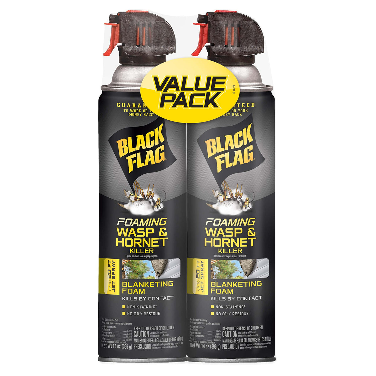 Black Flag foaming wasp killer spray targets outdoor nests from up to 20 feet away.
