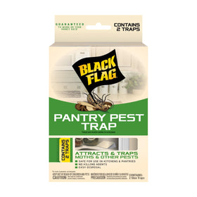 Black Flag pantry pest trap in a kitchen cabinet protects dried foods.